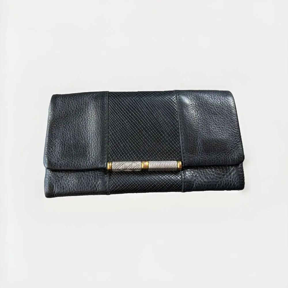 Brighton Black Leather Wallet Vintage Organizer Ornate Silver Hardware